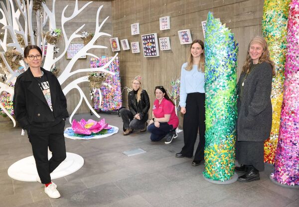 Magda Karol, Kristiana Stegmane, Vicky Wall, Anna Kachanivska and Suzan McCreadie, pictured at City Library for the One Million Stars,. to End Violence, exhibition. Photo: Joe Evans Magda Karol, Kristiana Stegmane, Vicky Wall, Anna Kachanivska and Suzan McCreadie, pictured at City Library for the One Million Stars,. to End Violence, exhibition. Photo: Joe Evans