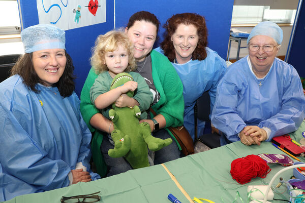 Ollie and Michelle with surgeons Maria, Annette and Ann at the Juniors for Juniors Teddy Bear Hospital held at SETU Campus. All Photos: Joe Evans Ollie and Michelle with surgeons Maria, Annette and Ann at the Juniors for Juniors Teddy Bear Hospital held at SETU Campus. All Photos: Joe Evans