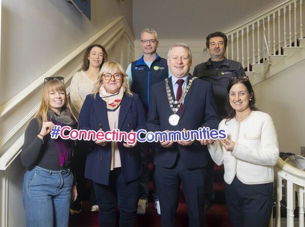Marina Mulligan (Biodiversity Officer Waterford City and County Council), Lauren Walsh Kett (Active Cities Officer, Waterford Sports Partnership, Sinéad Breathnach (Senior Executive Officer Community and Sport Waterford City and County Council), Ger Mulhall (Community and Sports Department Waterford City and County Council), Mayor of Waterford City and County Cllr. Jason Murphy, Ovi Matuit (Sláintecare Local Development Officer, Waterford City and County Council), Clodagh Duggan (UPMC). Photograph: Patrick Browne