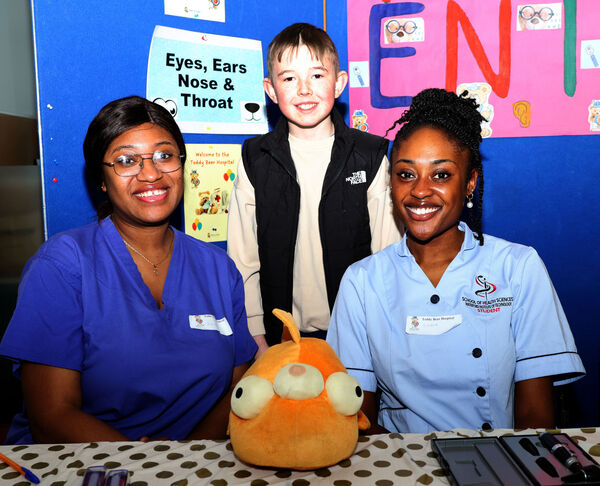 Sam Dillion with nurses Amana and Gloria at the Juniors for Juniors Teddy Bear Hospital. Sam Dillion with nurses Amana and Gloria at the Juniors for Juniors Teddy Bear Hospital.