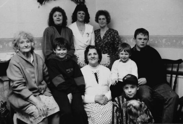 Maggie Sinnott, Trinity Square, who celebrated her 80th birthday back in 1993, back row, Frances and Bridie, daughters, Mary, Maggies sister, seated, Dolly (friend), Jonathan and Raymond Sinnott, David Evans and Michael Fennessy, grandchildren. Maggie Sinnott, Trinity Square, who celebrated her 80th birthday back in 1993, back row, Frances and Bridie, daughters, Mary, Maggies sister, seated, Dolly (friend), Jonathan and Raymond Sinnott, David Evans and Michael Fennessy, grandchildren.