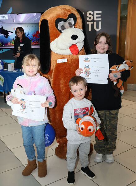  Lily, KJ and Abby Barry with 'Puppy' at the Juniors for Juniors Teddy Bear Hospital held at SETU Campus. Photo: Joe Evans
