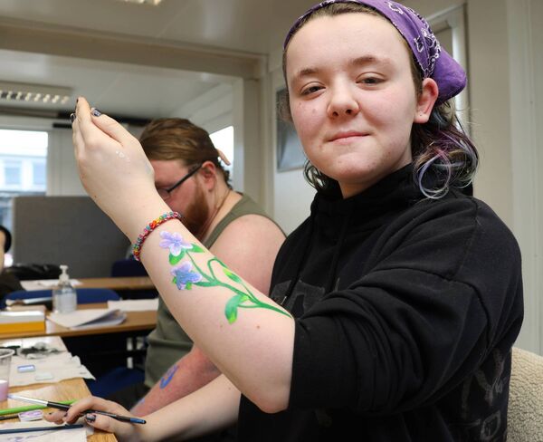 Roisin Browne, at the Dublin Body Paint workshop at Waterford College of Further Education with Caitriona Giblin. Photo: Joe Evans