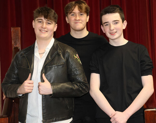  Sam Marsden, Dentist, Daniel, Audrey 2 and Cian Kennedy, Mr. Mushnik, In rehearsals for De La Salle College production of Little Shop of Horrors, which runs at the college hall form 5th to 8th of March. Photo: Joe Evans
