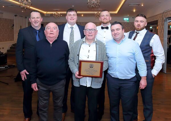 Paul Elliott presentation to the Jacob family, for their outstanding service, loyalty and lasting impact on the club throughout our history, with appreciation from Tycor AFC on the occasion of their 75th Anniversary, included were Paul Jacob, Adam Sutton, David and Alex Griffin, Johnny Curran and Paul Jacob jnr.