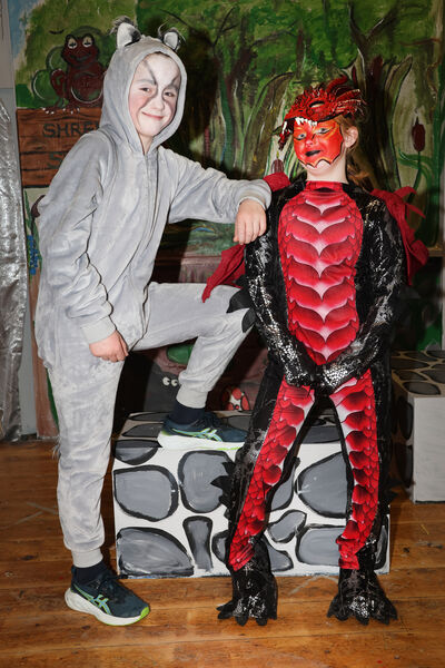  Rory as Donkey and Jenny as Dragon in Ballyduff Youth Drama's Shrek Saves Far Far Away.