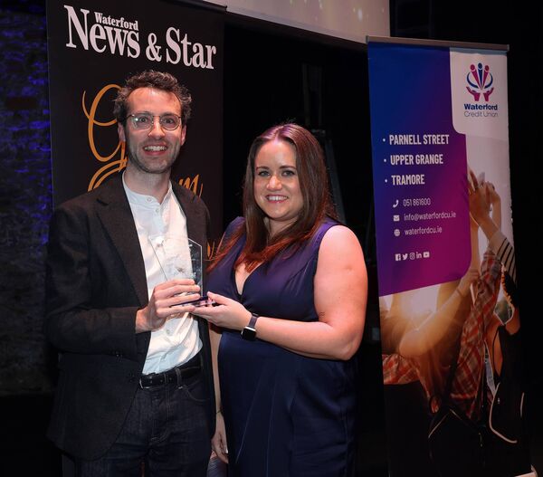 Jenny O'Mahony, Waterford Credit Union, sponsors, presented the Best Concert award to Billy O'Brien, Waterford Chamber Music Festival. Jenny O'Mahony, Waterford Credit Union, sponsors, presented the Best Concert award to Billy O'Brien, Waterford Chamber Music Festival.