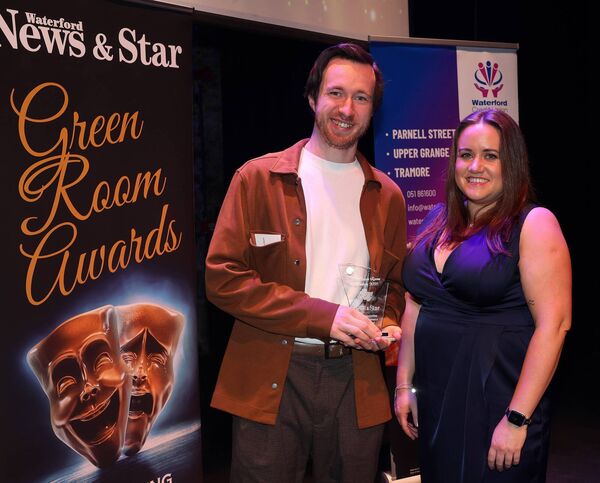 Jenny O'Mahony, Waterford Credit Union, sponsors, presented the Best Supporting Male Performance in a Musical to Brian Tuohy, Evita. Jenny O'Mahony, Waterford Credit Union, sponsors, presented the Best Supporting Male Performance in a Musical to Brian Tuohy, Evita.