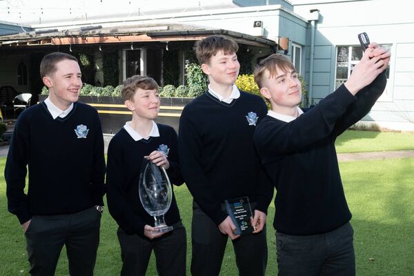 Donnacha Flannery, Arlo Barron, Ben Phelan and Rob Kenny and their business Tramore Sea Salt Spray from Ard Scoil na Mara Tramore, pictured with the Senior Student Enterprise Programme award they won at the final of the Waterford Student Enterprise Programme in the Park Hotel, Dungarvan, hosted by the Local Enterprise Office - David Clynch