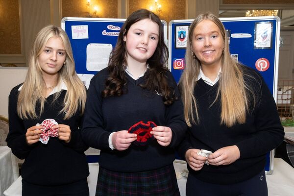 Roisin Walsh, Lily Cuddihy and Emily Flynn with their business Klem Accessories from Abbey Community College, Ferrybank, pictured at the final of the Waterford Student Enterprise Programme in the Park Hotel, Dungarvan, hosted by the Local Enterprise Office - David Clynch