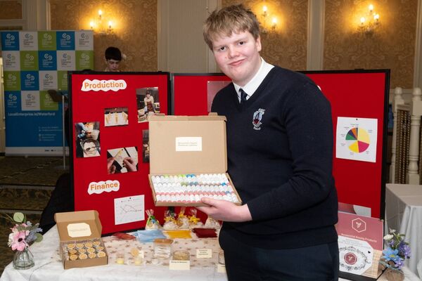 Fionn Hoolmaa with his business Beessential from Abbey Community College, Ferrybank pictured at the final of the Waterford Student Enterprise Programme in the Park Hotel, Dungarvan, hosted by the Local Enterprise Office - David Clynch