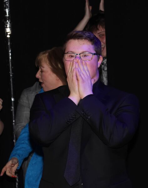Sean Upton as he learned that he had won Best Male Performance in an Amateur Drama for 'Up Down Boy'. Sean Upton as he learned that he had won Best Male Performance in an Amateur Drama for 'Up Down Boy'.