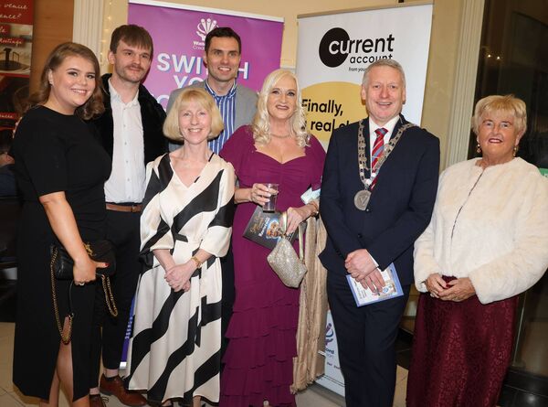 Darajane O'Sullivan, Kyle Butler, Brenda Ryan, Kieran Foley, Jo Cregan, Mayor of Waterford City &amp; County Cllr Jason Murphy and Catherine Moore, at the Waterford News &amp; Star Green Room Awards held at the Theatre Royal. Photo: Joe Evans