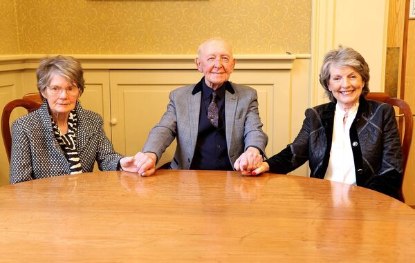 Mayor of Waterford City &amp; County Cllr Jason Murphy, presented a Scrool to Eddie Sullivan in recognition of his dedication to shaping Irish Music &amp; enriching our heritage, at a reception in City Hall and is pictured here with his csister inlaws mildred Stokes and Attracta O'reilly. Photo: Joe Evans