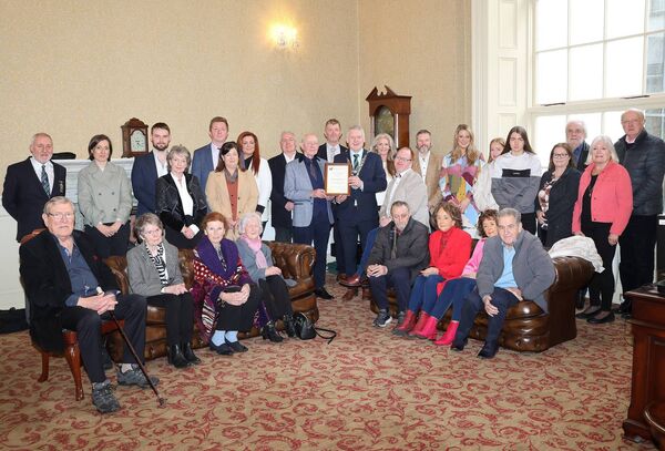 Mayor of Waterford City &amp; County Cllr Jason Murphy, presented a Scrool to Eddie Sullivan in recognition of his dedication to shaping Irish Music &amp; enriching our heritage, at a reception in City Hall. Photo: Joe Evans