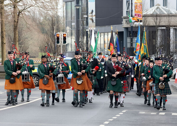 The pipe band leads the parade at the Thomas Francis Meagher 177th Anniversary Tricolour Celebration.