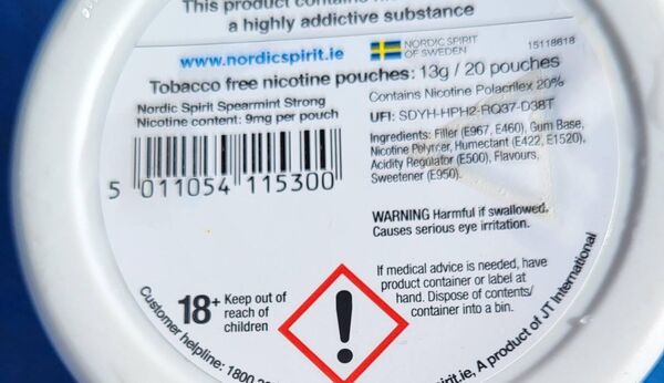Warnings on back of Nordic Spirit Nicotine Pouches. Warnings on back of Nordic Spirit Nicotine Pouches.