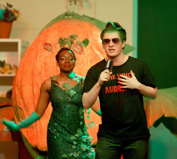  Daniel Byrne, Audrey II, in De La Salle College production of Little Shop of Horrors. Photo: Joe Evans