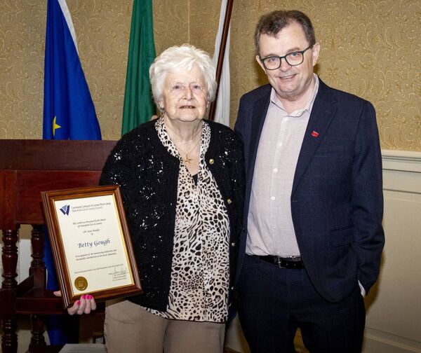Betty Gough pictured here with Cllr. Seamus Ryan. Photo: Joe Evans