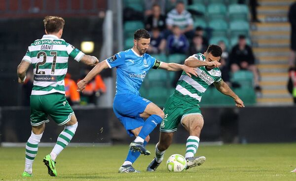 Waterford's Padraig Amond in a battle for possession with Shamrock Rovers Roberto Lopes during their SSE Airtricity Men's Premier Division game played at Tallaght Stadium on Friday last. Photos: INPHO Waterford's Padraig Amond in a battle for possession with Shamrock Rovers Roberto Lopes during their SSE Airtricity Men's Premier Division game played at Tallaght Stadium on Friday last. Photos: INPHO