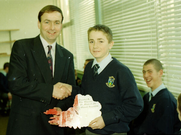 Minister for Education Micheál Martin, receives a clock in the shape of Cork from Ian O'Regan, to mark his visit to Mount Sion Secondary School back in 1999. Minister for Education Micheál Martin, receives a clock in the shape of Cork from Ian O'Regan, to mark his visit to Mount Sion Secondary School back in 1999.