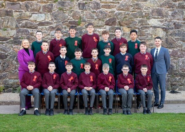 De La Salle Stephen Street Confirmation Class with their teacher Mr. Morris and school principal Sinead Lowe. Photo: Leo Murphy