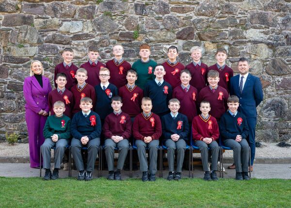 De La Salle Stephen Street Confirmation Class with their teacher Mr. Coughlan and school principal Sinead Lowe. Photo: Leo Murphy 