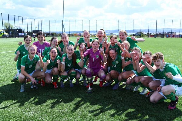 The Republic of Ireland celebrate after winning the Bob Docherty Cup. Photos: Gerry Scully