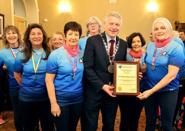Pictured at City Hall where Mayor of Waterford City &amp; County Cllr Jason Murphy, held a reception for The Waterford Dragon Boat Club, in recognition of their courage, resilience the unbreakab;e bonds of Community spirit, Deirdre Cahill accepted the scroll on behalf of the club Photo: Joe Evans
