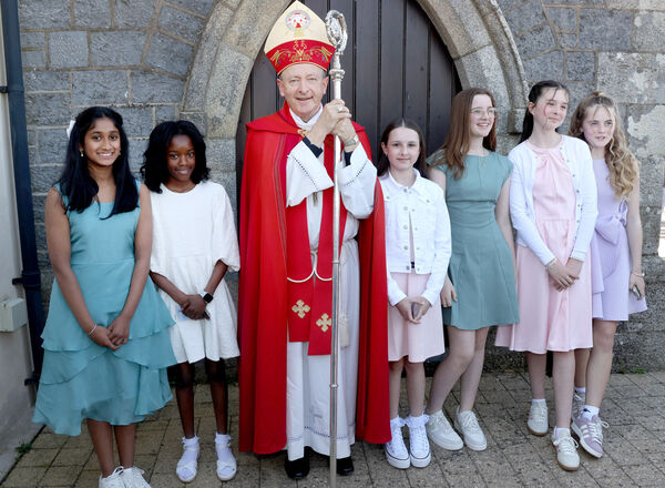  Pupils from St. Mary's Ballygunner, who was confirmed by Bishop Alphonsus Cullinan, at St. Mary's Church. Photo: Joe Evans