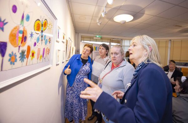 Renal Dialysis patient Nicola Power launches her first art exhibition, “Witches, Cats and Flowers” at Réalta/Waterford Healing Arts. Pictured are Mary Prendergast, Margaret McGivney, Stephanie Young and Brenda Ronan. Photo: Patrick Browne 