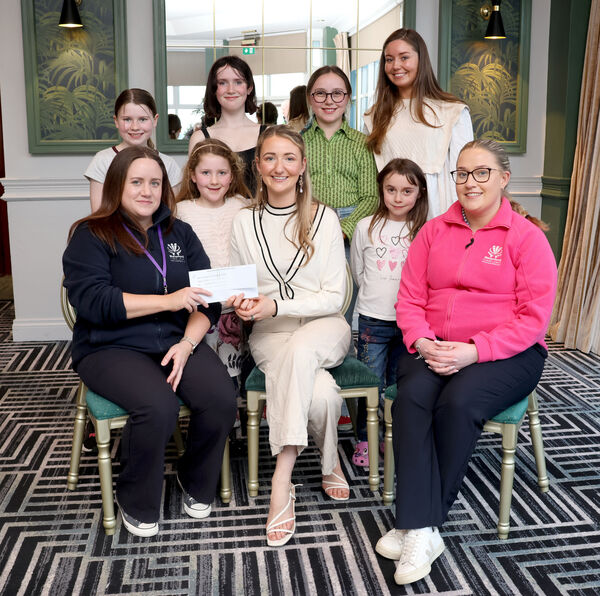  Freedom School of Art, 2nd place winners of €250 kindly sponsored byWaterford Credit Union at the Tramore St. Patrick's Day Parade. Pictured at the prize giving evening at the Majestic Hotel were, front, Jenny O'Mahony, WCU presenting the prize to Saoirse McCann, and Tara McCabe, WCU. Photo: Joe Evans
