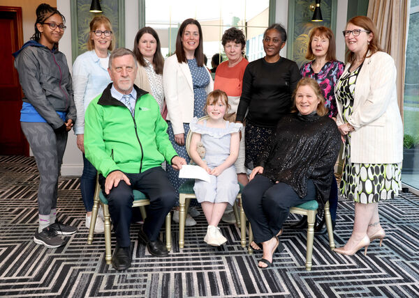  Tramore Tidy Towns, 3rd place winners of €160 kindly sponsored by the Doolys, at the Tramore St. Patrick's Day Parade. Pictured at the prize giving evening at the Majestic Hotel were, front Blaise Hannigan , committee who presented the prize on behalf of Dooleys to Isablle Kingston Power and Annette McNeill. Photo: Joe Evans