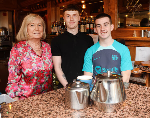 Margaret O'Neill, Calum Kennedy and Ben Kiely, some of the team at O'Neills Bar Tramore who helped with the Tramore Hospice Support Group coffee morning. Photo: Joe Evans Margaret O'Neill, Calum Kennedy and Ben Kiely, some of the team at O'Neills Bar Tramore who helped with the Tramore Hospice Support Group coffee morning. Photo: Joe Evans