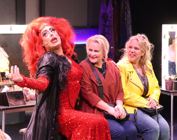 Conor Lyons ( Loco Chanelle) Greta Rochford (Margaret New) and Jenny Clooney (ray), at Garter Lane for Quayplayers Musical & Dramatic Society, production of, Everybody's Talking About Jamie. Photo: Joe Evans Conor Lyons ( Loco Chanelle) Greta Rochford (Margaret New) and Jenny Clooney (ray), at Garter Lane for Quayplayers Musical & Dramatic Society, production of, Everybody's Talking About Jamie. Photo: Joe Evans
