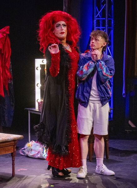 Conor Lyons ( Loco Chanelle) and Andrew O'Grady (Jamie New), at Garter Lane for Quayplayers Musical & Dramatic Society, production of, Everybody's Talking About Jamie. Photo: Joe Evans Conor Lyons ( Loco Chanelle) and Andrew O'Grady (Jamie New), at Garter Lane for Quayplayers Musical & Dramatic Society, production of, Everybody's Talking About Jamie. Photo: Joe Evans