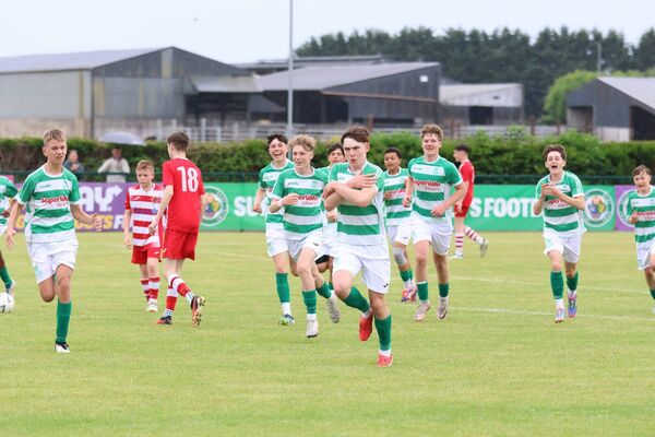 Villa's Hugo Thompson celebrates his goal that won the SFAI National Under 14 trophy against Leixlip United. Villa's Hugo Thompson celebrates his goal that won the SFAI National Under 14 trophy against Leixlip United.