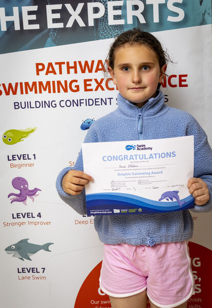 Aine, who received her Level 6 swimming certificate at Kingfisher. Aine, who received her Level 6 swimming certificate at Kingfisher.