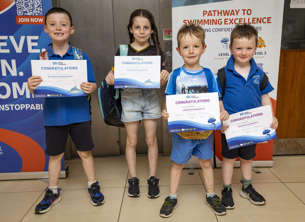Killian, Katie, James and Calum, who passed their Level 5, 5, 2 and 2 swimming lessons at Kingfisher. Killian, Katie, James and Calum, who passed their Level 5, 5, 2 and 2 swimming lessons at Kingfisher.
