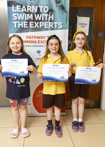 Millie, Isabel and Farah, who received their Level 6 swimming certificates at Kingfisher. Millie, Isabel and Farah, who received their Level 6 swimming certificates at Kingfisher.