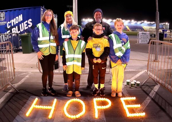 Chairman of the Waterford Darkness Into Light committee Des Purcell pictured with fellow committee member and organiser Jo Cregan with Emma O'Donnell, Matthew Ryan, Kai Quilty and Aoife O'Sullivan. Photo: Noel Browne