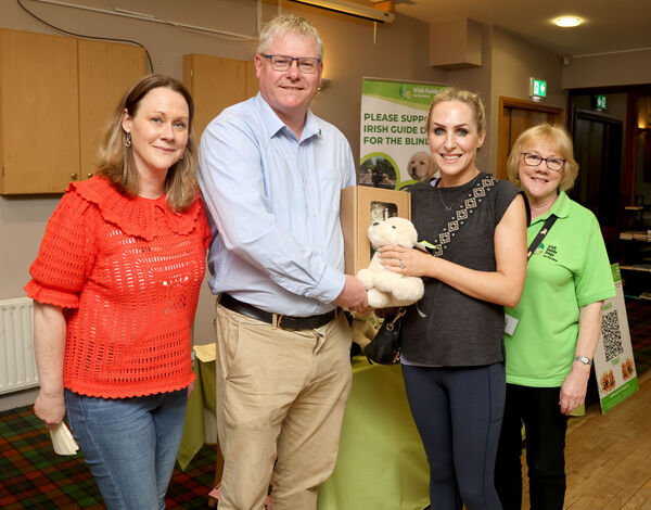  Sarah McBride, organiser, John Owens, Ani Pets Tramore, sponsor, Gill Cunningham, Runner-up Ladies 6-45 time slot, and Eleanor McBride, at St Anne's Tennis Club, for the annual fund-raising tournament for the Waterford Viking Branch of the Irish Guide Dogs, which raised over €2,000.