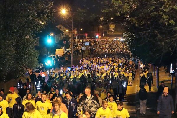 The magnificent crowd that took part in the Waterford city Darkness Into Light fundraising walk for Pieta House on Saturday morning last as the walk made its way up Ashe Road from the start in the Regional Sports Centre. 	All Photos: Noel Browne
