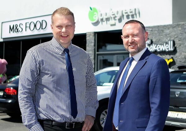Applegreen Tramore site manager Karolis Jonikas and Applegreen Regional manager David O'Brien pictured at the official reopening of Applegreen Tramore with M&amp;S Food. Picture: Noel Browne