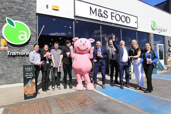 Applegreen Tramore site manager Karolis Jonikas and Applegreen Regional manager David O'Brien and colleagues pictured at the official reopening of Applegreen Tramore with M&amp;S Food. Picture: Noel Browne