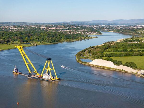 HEBO Lift 9 floating crane being towed by Dutch Power barge into Waterford Harbour. Pic: Peter Grogan. HEBO Lift 9 floating crane being towed by Dutch Power barge into Waterford Harbour. Pic: Peter Grogan.