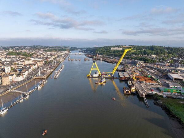 Bridge span No.1 in the process of being moved into place. Pic: Peter Grogan