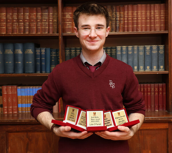 Luke O'Farrell, recipient of the 6th Year Physics, Mulhearn Bursary Award, Karl Kirby Music Award, Senior Choir and Religious Education Awards, at the De La Salle College Senior Awards Evening. Luke O'Farrell, recipient of the 6th Year Physics, Mulhearn Bursary Award, Karl Kirby Music Award, Senior Choir and Religious Education Awards, at the De La Salle College Senior Awards Evening.