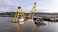 Stunning drone footage captures Hebo crane and bridge spans arriving in Waterford