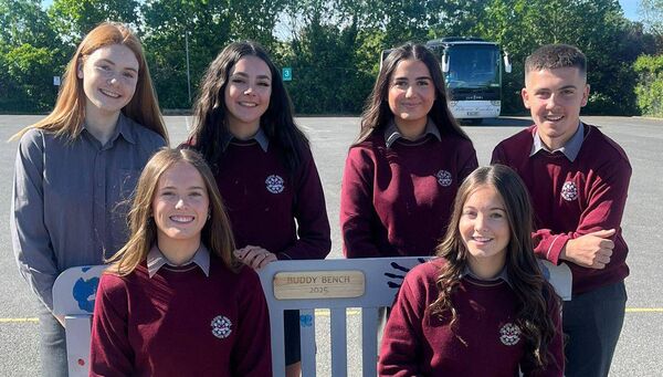 The Young SVP students who created a 'buddy bench' for Seafield National School. The Young SVP students who created a 'buddy bench' for Seafield National School.